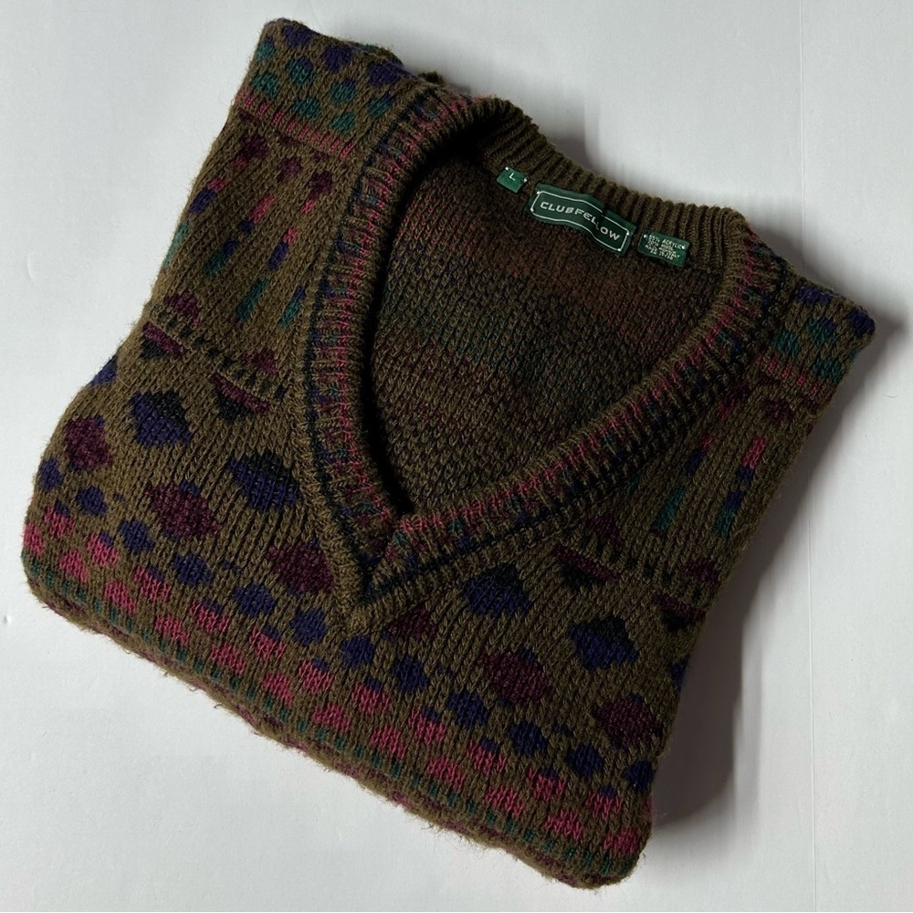 VINTAGE CLUBFELLOW Men’s V Neck Sweater LG Wool/Mohair Blend - Picture 13 of 13